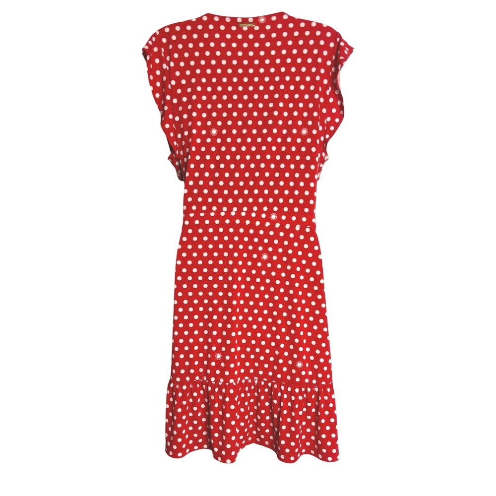 Michael Kors | Red Polka Dot Wrap Dress Ruffle Hem Cap Sleeve | XL - Picture 4 of 8